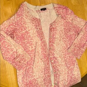 Talbots Pink and Cream Quarter Sleeved Marbled Button-Front Cardigan